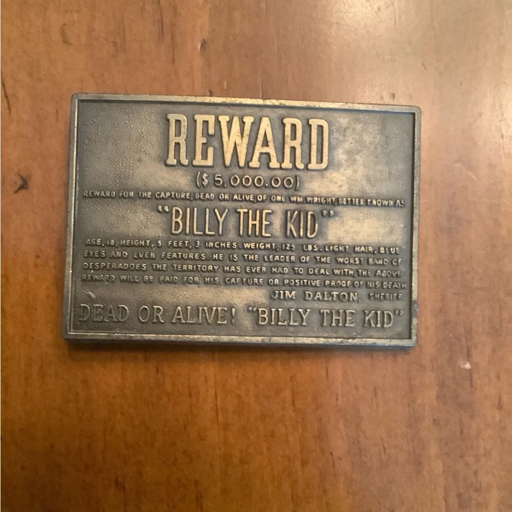 Vintage 1970s Billy The Kid Reward Poster Belt Buckle